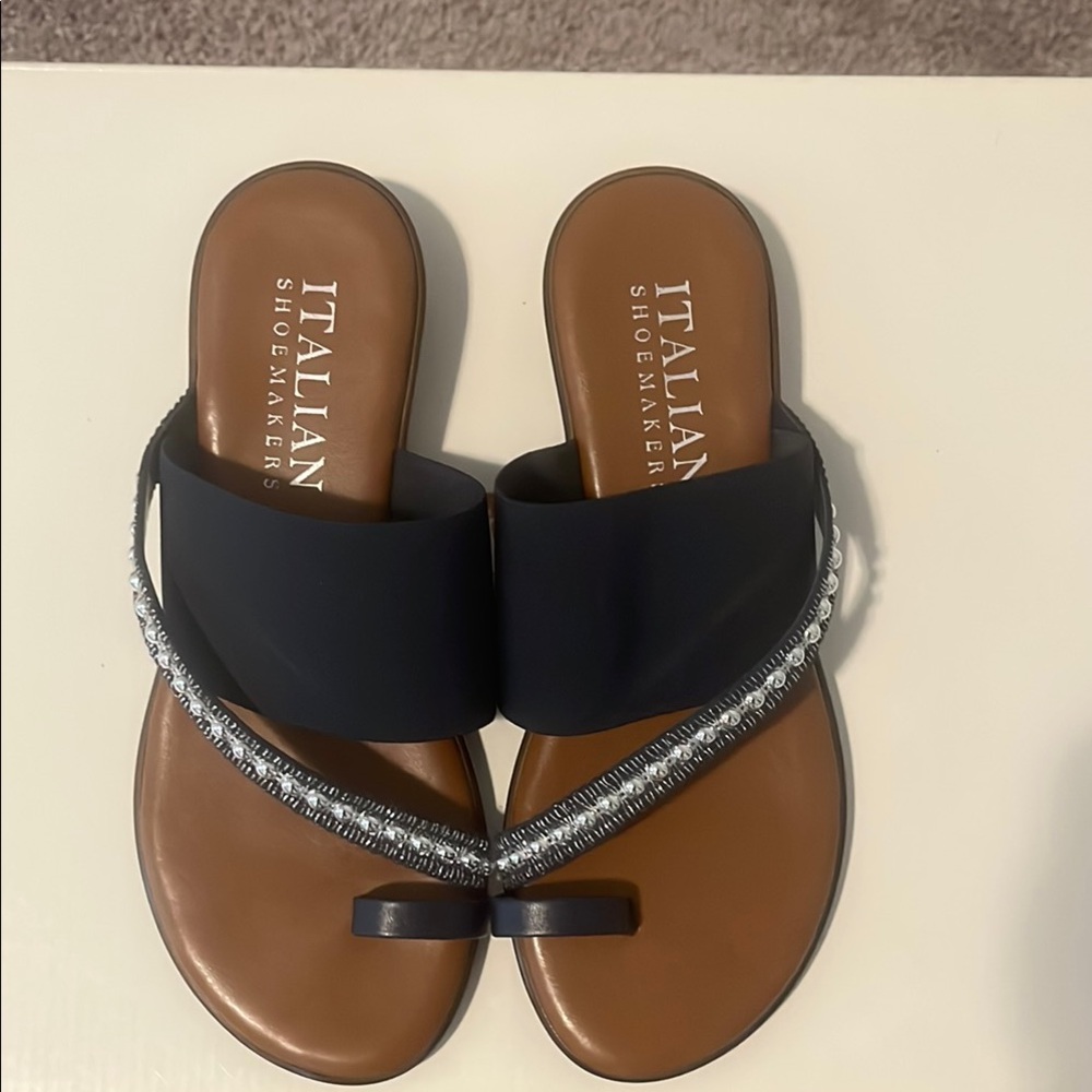 Italian Shoemakers Black and Brown Sandals with Elegant Embellishments
